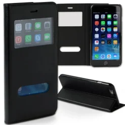 Handyhülle iPhone 6 (S) Plus schwarz Bookstyle Case Kunstleder DrachenLeder OME1 OME101S