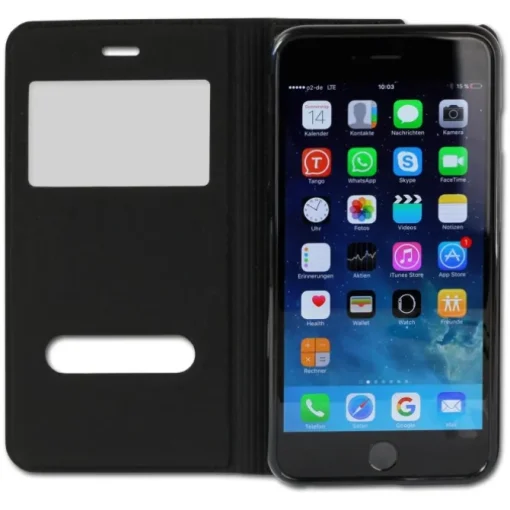 Handyhülle iPhone 6 (S) Plus schwarz Bookstyle Case Kunstleder DrachenLeder OME1 OME101S