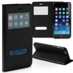 Handyhülle iPhone 6 6S schwarz Bookstyle Case Kunstleder DrachenLeder OME100S