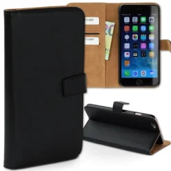Handyhülle iPhone 6+ 6S+ schwarz Kartenfächer Kunstleder DrachenLeder OME103S