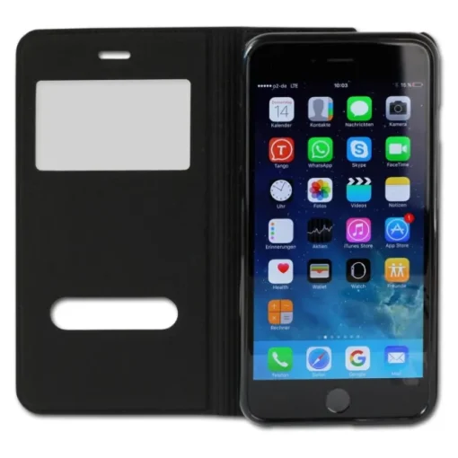 Handyhülle iPhone 6 6S schwarz Bookstyle Case Kunstleder DrachenLeder OME100S