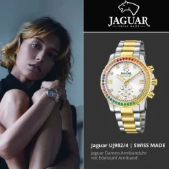 Jaguar Damenuhr Edelstahl silber gold Jaguar Connected Armbanduhr UJ982/4