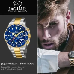 Jaguar Herren-Armbanduhr Edelstahl silber gold J862/1 Saphir Executive UJ862/1