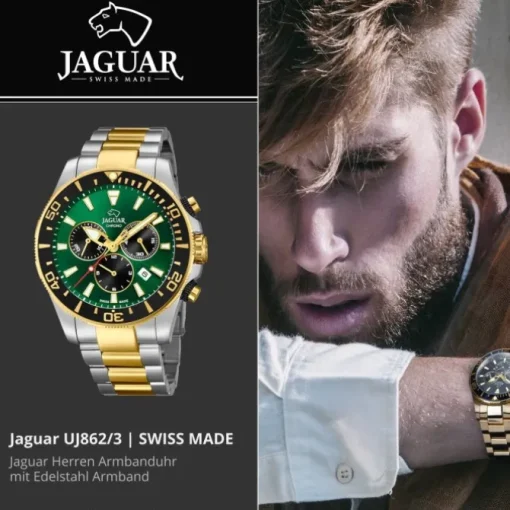 Jaguar Herren-Armbanduhr Edelstahl silber gold J862/3 Saphir Executive UJ862/3