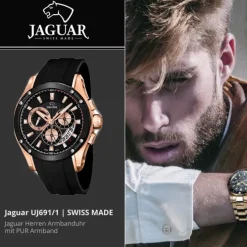JAGUAR Herren-Armbanduhr Special Edition Saphirglas Quarz PU schwarz UJ691/1
