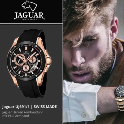 JAGUAR Herren-Armbanduhr Special Edition Saphirglas Quarz PU schwarz UJ691/1
