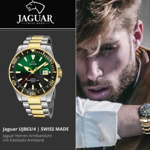 Jaguar Herrenuhr Edelstahl silber gold Jaguar Pro Diver Armbanduhr UJ863/4