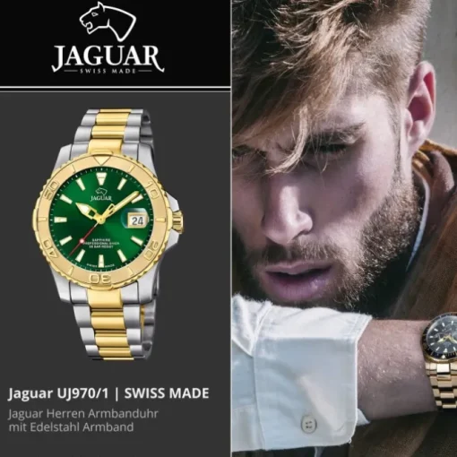 Jaguar Herrenuhr Edelstahl silber gold Jaguar Pro Diver Armbanduhr UJ970/1