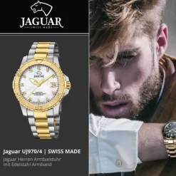 Jaguar Herrenuhr Edelstahl silber gold Jaguar Pro Diver Armbanduhr UJ970/4