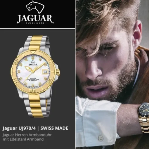 Jaguar Herrenuhr Edelstahl silber gold Jaguar Pro Diver Armbanduhr UJ970/4