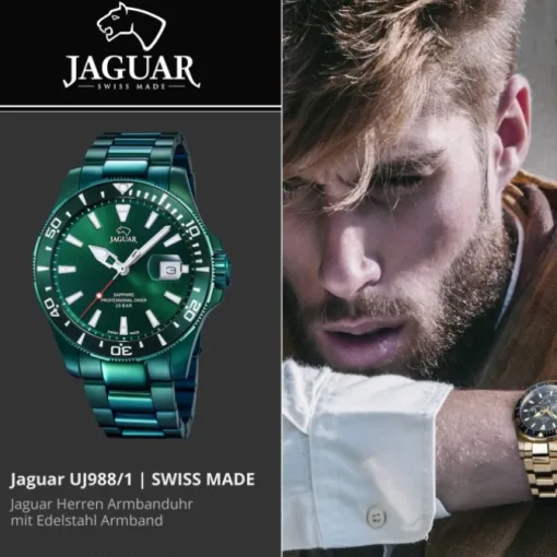 Jaguar Herrenuhr Edelstahl grün Jaguar Pro Diver Armbanduhr UJ988/1