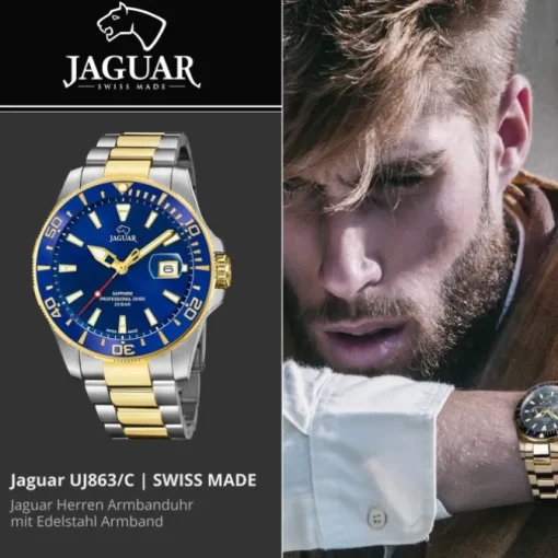Jaguar Herrenuhr Edelstahl silber gold Jaguar Pro Diver Armbanduhr UJ863/C