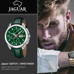 Jaguar Herrenuhr Leder grün Jaguar Le Chronographe Armbanduhr UJ975/5