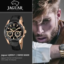 Jaguar Herrenuhr Leder schwarz Jaguar Connected Armbanduhr UJ959/1