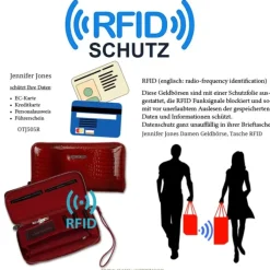 Jennifer Jones , Wristlet Leder rot Croco RFID Portemonnaie OTJ505R