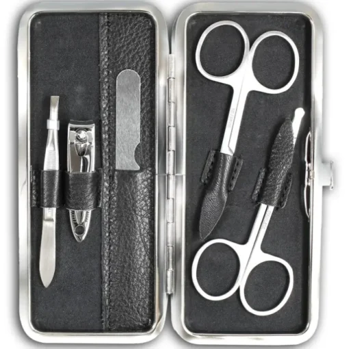 Jennifer Jones Maniküreset Echtleder Croco schwarz Reise-Etui Nagelset OTJ704S