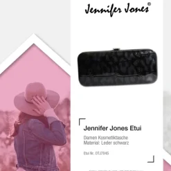 Jennifer Jones Maniküreset Echtleder Croco schwarz Reise-Etui Nagelset OTJ704S