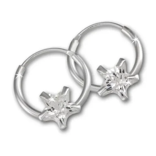 Kinder Creole Stern Zirkonia weiß 925 Silber Ohrring Kinderschmuck TW SDO8704W