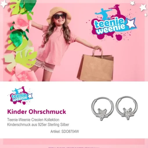 Kinder Creole Stern Zirkonia weiß 925 Silber Ohrring Kinderschmuck TW SDO8704W