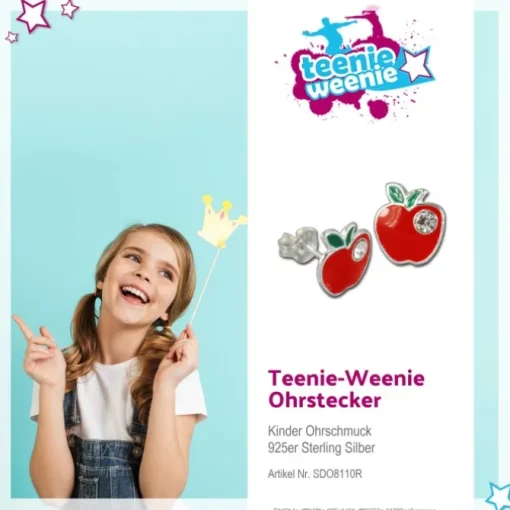 Kinder Ohrring Apfel rot Silber Ohrstecker Kinderschmuck TW SDO8110R