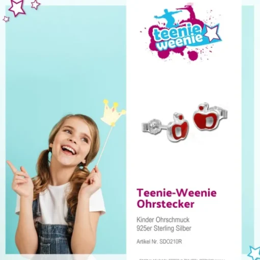 Kinder Ohrring Apfel rot Silber Ohrstecker Kinderschmuck SDO210R