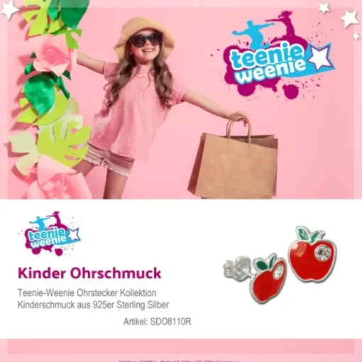 Kinder Ohrring Apfel rot Silber Ohrstecker Kinderschmuck TW SDO8110R