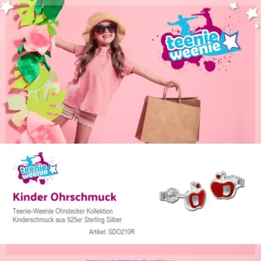 Kinder Ohrring Apfel rot Silber Ohrstecker Kinderschmuck SDO210R