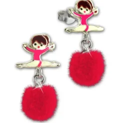 Kinder Ohrring Ballerina Puschel pink Ohrstecker 925 Silber SDO8556P