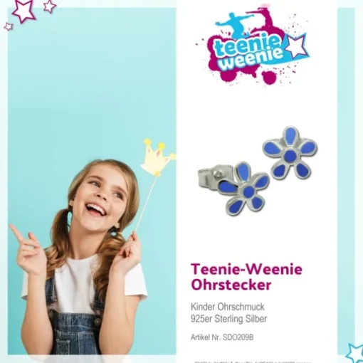 Kinder Ohrring Blume blau Silber Ohrstecker Kinderschmuck TW SDO209B