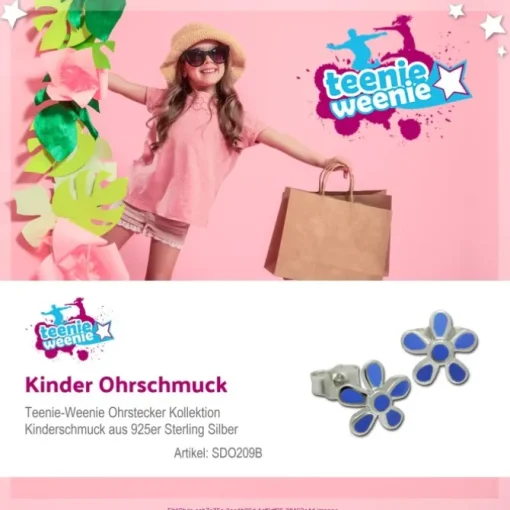 Kinder Ohrring Blume blau Silber Ohrstecker Kinderschmuck TW SDO209B