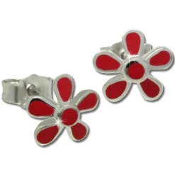Kinder Ohrring Blume rot Silber Ohrstecker Kinderschmuck TW SDO209R