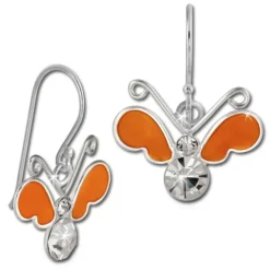 Kinder Ohrring 3D Schmetterling orange Ohrhänger 925 Kinderschmuck TW SDO8140O