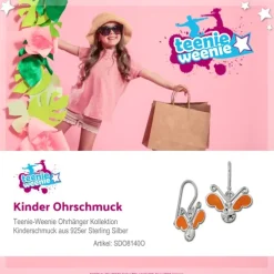 Kinder Ohrring 3D Schmetterling orange Ohrhänger 925 Kinderschmuck TW SDO8140O