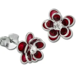 Kinder Ohrring 3D Seerose rot Ohrstecker 925 Kinderschmuck TW SDO8122R