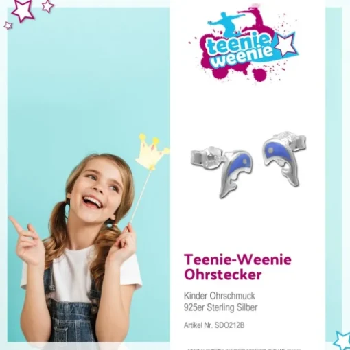 Kinder Ohrring Delfin blau Silber Ohrstecker Kinderschmuck TW SDO212B
