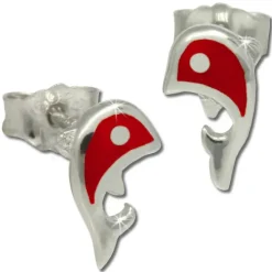 Kinder Ohrring Delfin rot Silber Ohrstecker Kinderschmuck TW SDO212R
