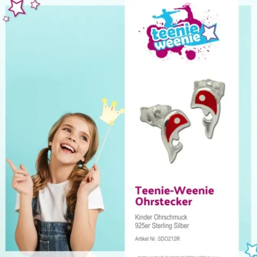 Kinder Ohrring Delfin rot Silber Ohrstecker Kinderschmuck TW SDO212R