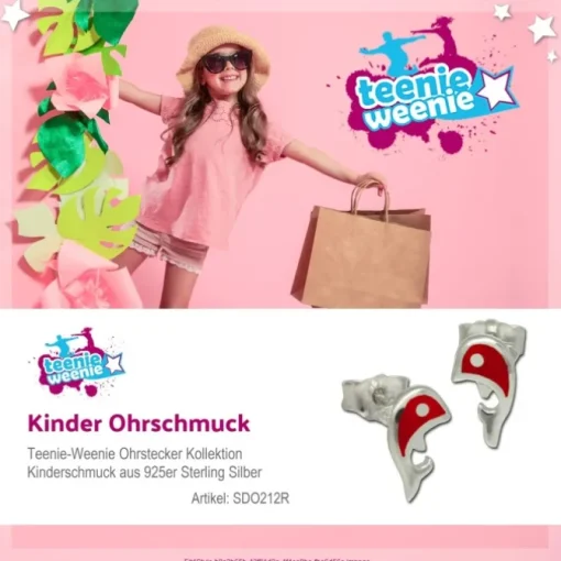 Kinder Ohrring Delfin rot Silber Ohrstecker Kinderschmuck TW SDO212R