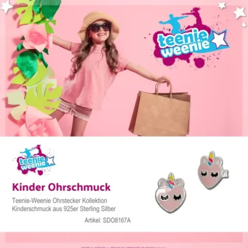 Kinder Ohrring Einhorn-Kopf Ohrstecker 925 Silber Kinderschmuck TW SDO8167A