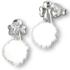 Kinder Ohrring Engel weiße Puschel Ohrstecker 925 Silber TW SDO8552W