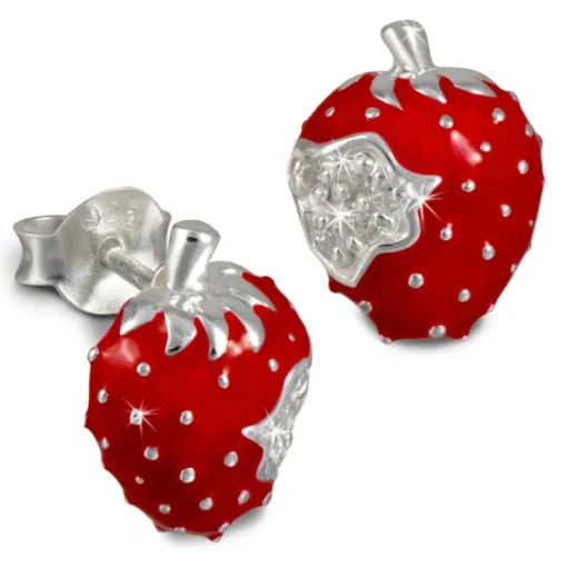 Kinder Ohrring Erdbeere rot Silber Ohrstecker Kinderschmuck TW SDO8115R