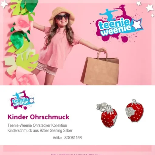Kinder Ohrring Erdbeere rot Silber Ohrstecker Kinderschmuck TW SDO8115R