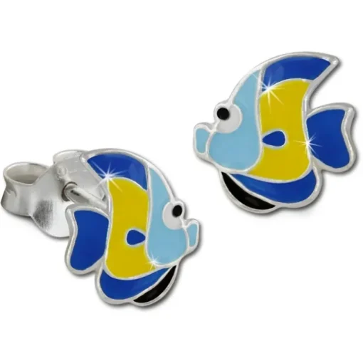 Kinder Ohrring Fisch blau/gelb Ohrstecker 925 Kinderschmuck TW SDO8126B