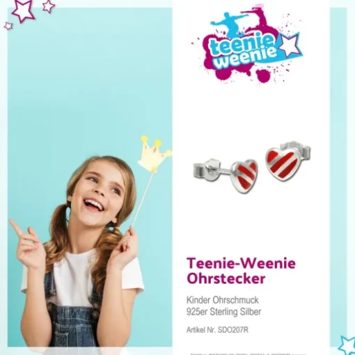 Kinder Ohrring Herz rot-silber Silber Ohrstecker Kinderschmuck SDO207R