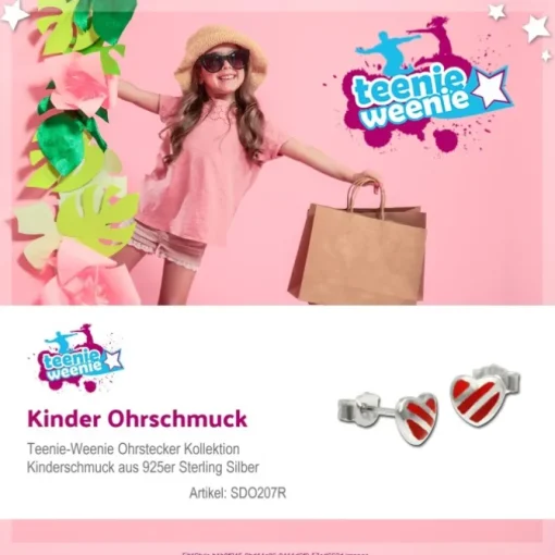 Kinder Ohrring Herz rot-silber Silber Ohrstecker Kinderschmuck SDO207R