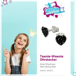 Kinder Ohrring Herzen schwarz 925 Ohrstecker Kinderschmuck TW SDO251S