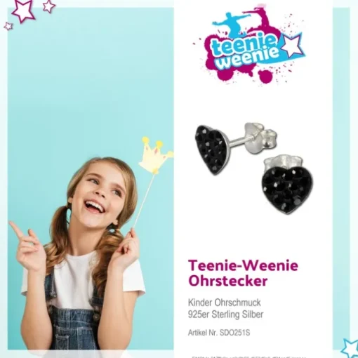 Kinder Ohrring Herzen schwarz 925 Ohrstecker Kinderschmuck TW SDO251S