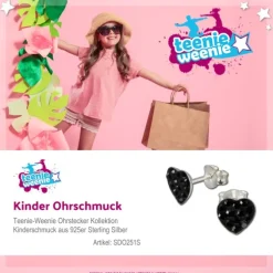 Kinder Ohrring Herzen schwarz 925 Ohrstecker Kinderschmuck TW SDO251S