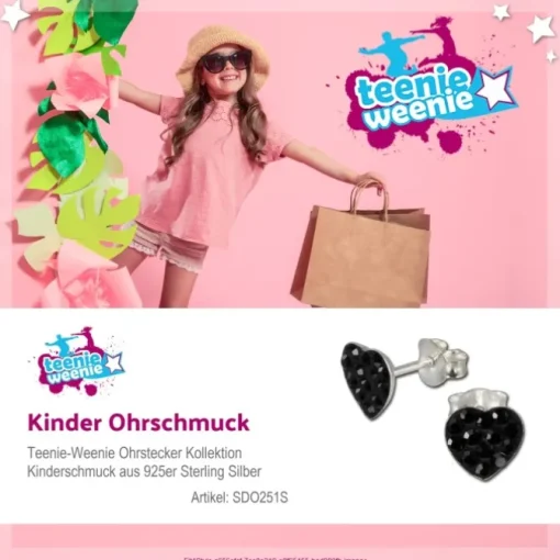 Kinder Ohrring Herzen schwarz 925 Ohrstecker Kinderschmuck TW SDO251S