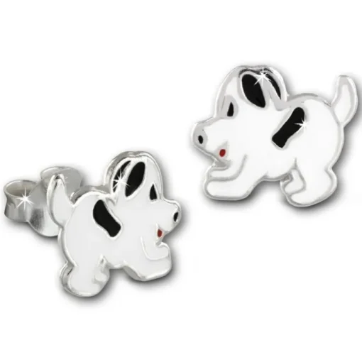 Kinder Ohrring Hündchen weiß Ohrstecker 925 Kinderschmuck TW SDO8144W